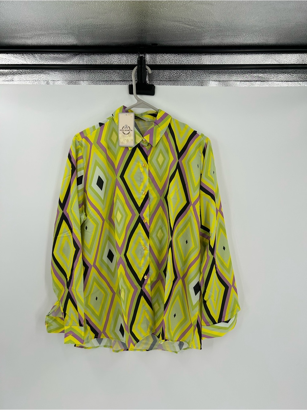POLO BONETTA Geometric Diamond Button‑Up Shirt Size 44